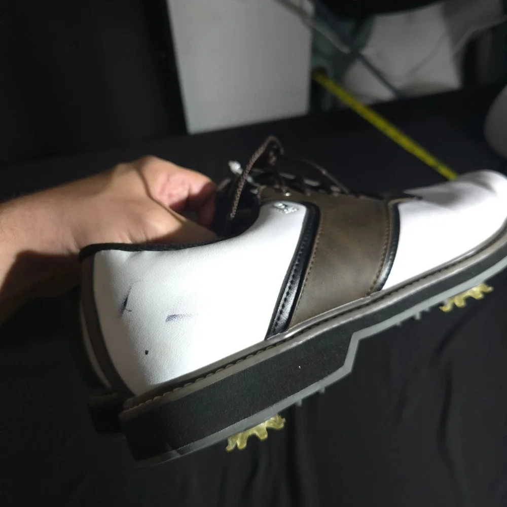 FootJoy Golf Shoes Mens 12 White Brown Saddle Spiked Athletic Cleats 57022